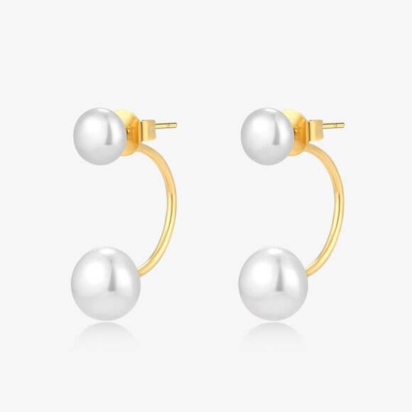 Lyra Earrings Double Fresh Water Pearl Earrings Jacket Design - Picture 3 of 5